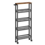 VASAGLE 5-Shelf Trolley, Space-Saving Kitchen Cart with Castors, Steel Frame, Handle, Trolley for Small Spaces, Kitchen Bathroom Living Room Studio, Rustic Brown and Black LRC034B01