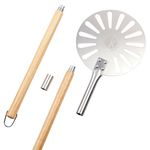 Pizza Turning Peel 9" Perforated Aluminum Round Pizza Peel Turner with Long Wood Handle 2 Sizes in 1 Non Stick Pizza Paddle for Homemade Pizza Bread Outdoor Pizza Oven Accessories