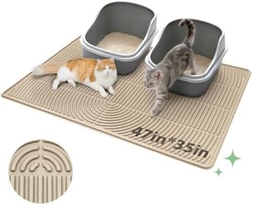Pawtasy Extra Large Cat Litter Mat, Silicone, 47 x 35 Inch, Khaki | XL Silicone Litter Trapping Mat, Waterproof, Non-Slip, Raised Edge, Easy to Clean