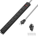 20 Amp Heavy Duty Power Strip, 8 Outlet 10FT 12AWG Extension Cord 6-20/T- Slot Plug 1200J Surge Protector with Switch, Wall Mount Metal Outlet for Industrial Shop Workbench Garage