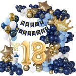 18th Birthday Decorations for Boys Girls, Navy Blue Gold Balloon 18th Birthday Party Decorations,18th Happy Birthday Banner, Happy Birthday Garland Balloons Navy Blue Gold Decor for 18th Birthday