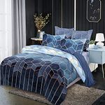 Xiongfeng Mitchell Bed Linen 135 x 200 cm 4-Piece Blue Checked Marble Reversible Bed Linen Geometric Modern Microfibre 2 Duvet Covers with Zip and 2 Pillowcases 80 x 80 cm