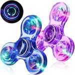 SCIONE 2Pack Fidget Spinners for Kids, LED Light up Sensory Fidget Toys for Kids Adults, Glow in The Dark Toys for Teens Boys Girls Halloween Classroom Prizes, ADHD Stress Anxiety Relief Fidgets