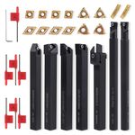 Gluwoer Indexable Lathe Turning Tool 3/8" Shank 21PCS Kit-7PCS Metal Lathe Tools Holder 14PCS Carbide Insert for Turning Boring Grooving Cutting Threading