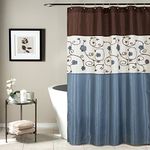 Lush Decor Blue Royal Garden Shower Curtain | Fabric Floral Color Block Stripe Neutral Bathroom Decor, 72" x 72"