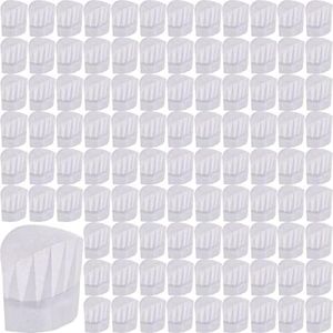 100 Pieces White Chef Hats Kids Adjustable Kitchen Cooking Chef Cap Non Woven Fabric Chef Toques Head Catering Baker Hats for Cooking Baking Barbecue Party Home School and Restaurant