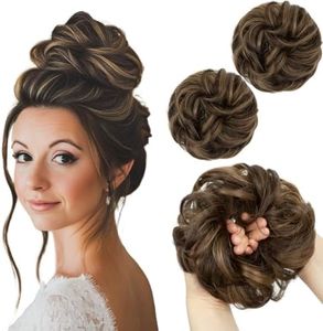 SARLA 2PCS Messy Hair Bun Hair Pieces Wavy Curly Synthetic Updo Fake Scrunchies Ponytail Extension for Women Coffee Brown