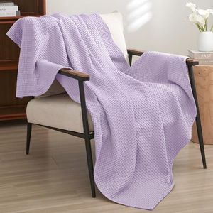 PHF 100% Cotton Waffle Weave Throw Blanket 50" x 60"-Lightweight Washed Soft Breathable Blanket for Adults and Kids-Great Blanket Layer for Couch Bed Sofa-Elegant Home Decoration- Taro Purple