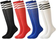 BONANGEL 4 Pairs Kids Football Socks Boys Girls 6-8 9-12 Years Knee High School Socks Black White Athletic Long Sleeves Cotton Sports Soccer Training Socks for Junior