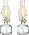 DNRVK Set of 2 Vintage Large Kerosene Lamp Classic Rustic Oil Lamps for Indoor Use Home Decor Clear Glass Kerosene Hurricane Lantern for Tabletop Decor Emergency Lighting Oil Lantern 11.4 Inch