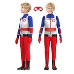 Hislovy Kid Boys Superhero Costume Bodysuit 3D Style Cosplay Fancy Dress for Carnival Halloween Christmas Party(Red,130/7-8 Years)