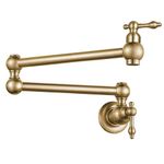 AYIVG Kitchen Sink Brass Wall Mount Single Hole Two Handle Pot Filler Folding Faucet Brushed Gold Finish