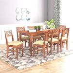 MURALICRAFT Solid Sheesham Wood Rectangle Dining Table 8 Seater | Eight Seater Dinning Table with 8 Cushioned Chairs for Home | Wooden Kitchen Dinner Table Dining Room Sets for Restaurants | Brown