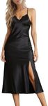 Alcea Rosea Women Satin Lingerie Chemises Sexy Full Silp Nightdress Long Dress Sleepwear for Ladies Elegant (Black, S)