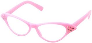 50's Kids Nerd Cat Eye Glasses Girls Costume Children's (Age 3-12) (Pink)