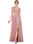 Ever-Pretty Women's A Line High Waist V Neck Sleeveless Long Slit Prom Dresses Dusty Rose 12UK