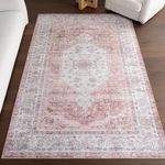 nuLOOM Laney Medallion 4x6 Spill Proof Area Rug for Living Room Bedroom Dining Room Kitchen, Ivory/Pink