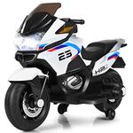 COSTWAY Kids Ride on Motorcycle, 12V Electric Ride On Bike with Training Wheels, LED Lights, Music, Forward/Backward Function, Battery Powered Motorbike for Boys Girls (White)