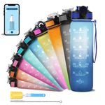 SOLARA Sipper Water Bottle with Motivational Time Marker, Sipper Bottle with Straw for Gym Office,Detoxing ebook Included | Blue Wave