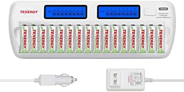 Tenergy Centura AA Rechargeable Batteries Low Self-Discharge and TN438 16-Bay Smart Battery Charger, 16 Pack AA Batteries and Charger