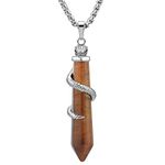 BEADNOVA Healing Crystal Necklace for Women Men Natural Yellow Tiger Eye Snake Tail Wrap Pendant Energy Healing Gemstones Jewelry Pendulum Crystal Divination (Hexagonal, 18 Inches Stainless Steel Chain)