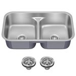 KRAUS KBU32 Premier 32-inch 16 Gauge Undermount 50/50 Double Bowl Kitchen Sink with Smart Low Divider