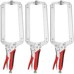 KEILEOHO 3 PCS 18 Inch C Clamp Locking Pliers, Heavy Duty Vise Grip C Clamp with Swivel Pads and TPR Handle, Face Clamps for Woodworking and Welding, Nickel Plated Locking C-Clamp