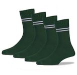 RC. ROYAL CLASS Boys & Girls Bottle Green Colour With White Strips Organic Cotton Calf Length School Socks (Pack of 4 Pairs)(Free Size)