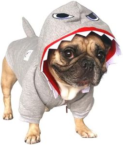 iChoue Shark Dog Halloween Costumes Clothes Sweater Cute Funny for French Bulldog Cold Weather Winter Coats Hoodies Frenchie English Pug Pitbull Corgi Puppy - Grey/Medium