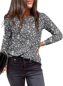 EVALESS Spring Summer Tops for Women Fashion 2025 Long Sleeve Tops Crewneck Shirts Printed Sweatshirts Casual Vacation Outfits Gray XX-Large