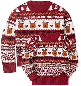 Simplee kids Ugly Christmas Sweater Family Matching Outfits for Holiday Party Knitted Pullover, Red-geometry, 3T