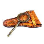 Calyron Brass Magnifying Glass Handheld Nautical Light Weight Best Science Real Home Decor Office Table Decorative Design Science Students Detective kit Glass with Leather case