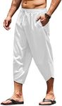 COOFANDY Men's Linen Harem Capri Pants Lightweight Loose 3/4 Shorts Drawstring Elastic Waist Casual Hippie Beach Yoga Trousers White