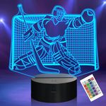 Hockey Accessories Stuff Gifts for Boys Men, Hockey Goalie 3D Night Light Lamp for Kids Boys Bedroom Decor Gifts,16 Color Changing Night Lamp with Remote Control