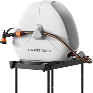 Giraffe Tools Retractable Hose Reel with 30M, Heavy Duty Ground Mount Garden Hose Reel, with 7-Function Sprayer Nozzle & Flexible Swivel Base