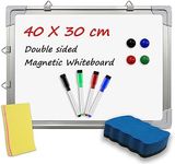 Magnetic Whiteboard, DeskXenz A3 Whiteboard 40 x 30cm/16 "x12 Double Sided Mini WhiteBoard with 4 Pens, 1 Eraser, 4 Magnets and 1 Sticky Note for Kids, Schools, Homes and Offices