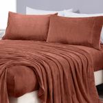 Chezmoi Collection Extra Soft Fleece Sheet Set Queen, Microplush Non-Pilling Velvety Bed Sheet, Deep Pocket - Lightweight All Season Warmth, Queen, Terracotta