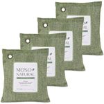 MOSO NATURAL Unscented Bamboo Charcoal Air Purifying Bag 200G Green Color Naturally Removes Odors,Allergens And Harmful Pollutants - Pack Of 4, Long Lasting Charcoal Bags | Lasts up to 2 years!