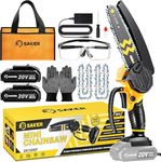 Saker Mini Chainsaw Cordless 6-Inch-Switch Security Lock-Cordless Power Chain Saws-Handheld Small Chainsaw for Cutting Wood Trimming and Woodworking- Mini Chain Saw Cordless with 2 Batteries