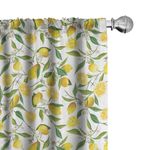 Ambesonne Nature Window Curtains Pack of 2, Exotic Lemon Tree Branches Yummy Delicious Kitchen Gardening Design, Lightweight Set with Rod Pocket, 4 Panels of - 28" x 95", Green Fern