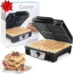 CucinaPro Four Square Belgian Waffle Maker, Extra Large Stainless Steel Kitchen Appliance with Nonstick Waffler Iron Plates, Makes 4 Fluffy Waffles, Griddle is Great for Family Breakfast or Gift