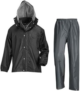 Winter Cherry Men's Rainwear, Top and Bottom Set, Waterproof, Fully Lined Mesh, Defend Rain Suit, Black, 4L