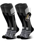Niorasen Merino Wool Ski Socks Men Unisex, 2 Pairs Thermal Knee-High Socks for Winter, Full Cushion Thick Socks, Skiing, Snowboarding, Outdoor Sports, Hunting, Hiking, Black 2 Pairs, UK 9-15