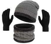 Gajraj Winter Knit Beanie Cap Hat Neck Warmer Casual Style Scarf And Woolen Gloves Set For Men & Women (3 Piece,Grey)