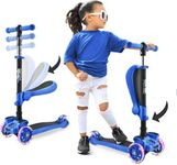 Kids Scooter 2-12 Years, 3 Wheeled Toddler Kick Scooter for Boys and Girls, Sit and Stand Foldable Scooter with Flip-Out Seat, LED Wheel Lights, for Outdoors & Indoors