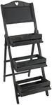 Sunnydaze Country Heart 3-Tier Wooden Plant Stand with Chalkboard - Wood Ladder Shelf for Plants - For Indoor or Outdoor Use - 41" H - Black