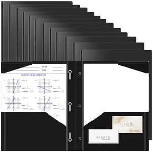 Briartw 12 Black File Folder,Heavy Duty Plastic Pocket Folder with Prongs for Letter Size Paper,2 Pockets and 3 Prongs,As Well As 2 Card Slots,Pocket Folders for Office and School Staff or Students