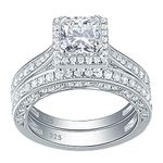 SHELOVES Bridal Wedding Rings Sets for Women 925 Sterling Silver Engagement Rings Princess CZ Sz N