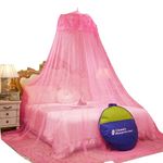 Classic Mosquito Net for Hanging Double Bed | King Size Embroidery Machardani | Polyester 30GSM Strong Net | Canopy Tent for Bedrooom -Pink