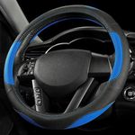 Universal 38cm PU Leather Car Steering Wheel Cover Black Blue